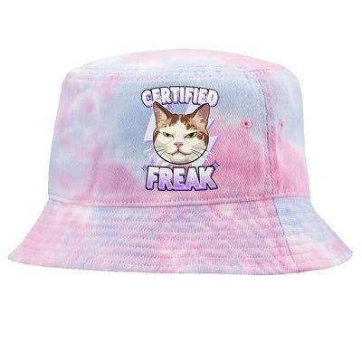 Cat Meme Certified Freak Eat Cement Cursed Cat Funny Tie-Dyed Bucket Hat