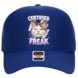 Cat Meme Certified Freak Eat Cement Cursed Cat Funny High Crown Mesh Back Trucker Hat