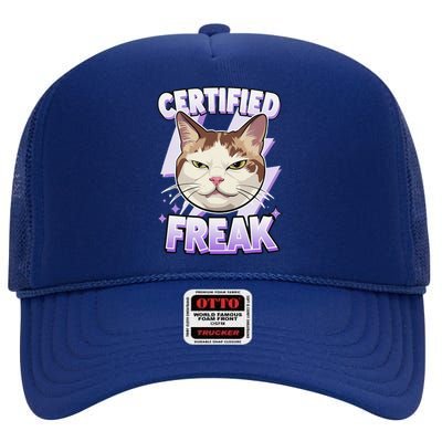 Cat Meme Certified Freak Eat Cement Cursed Cat Funny High Crown Mesh Back Trucker Hat