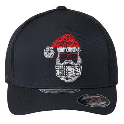 Cool Merry Christmas Text Art Santa Claus Flexfit Unipanel Trucker Cap
