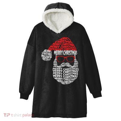 Cool Merry Christmas Text Art Santa Claus Hooded Wearable Blanket
