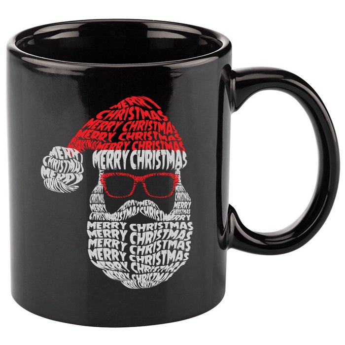 Cool Merry Christmas Text Art Santa Claus 11oz C Handle Ceramic Mug