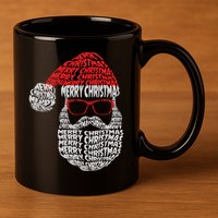 Cool Merry Christmas Text Art Santa Claus 11oz C Handle Ceramic Mug