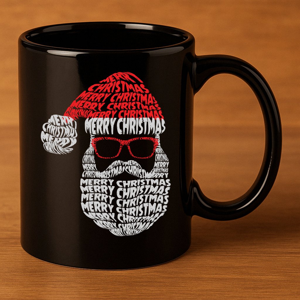 Cool Merry Christmas Text Art Santa Claus 11oz C Handle Ceramic Mug