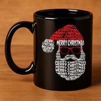 Cool Merry Christmas Text Art Santa Claus 11oz C Handle Ceramic Mug