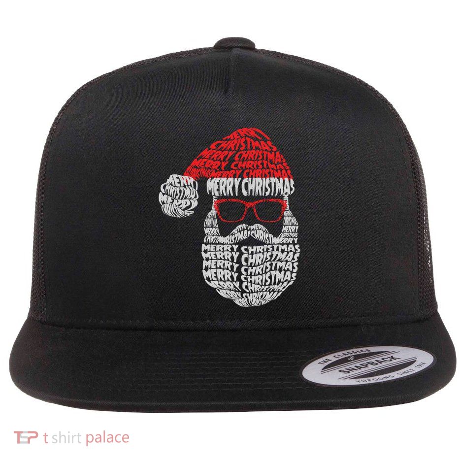 Cool Merry Christmas Text Art Santa Claus Flatbill Hat