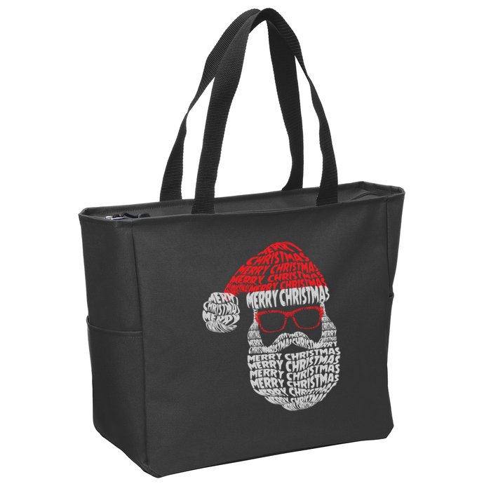 Cool Merry Christmas Text Art Santa Claus Zip Tote Bag