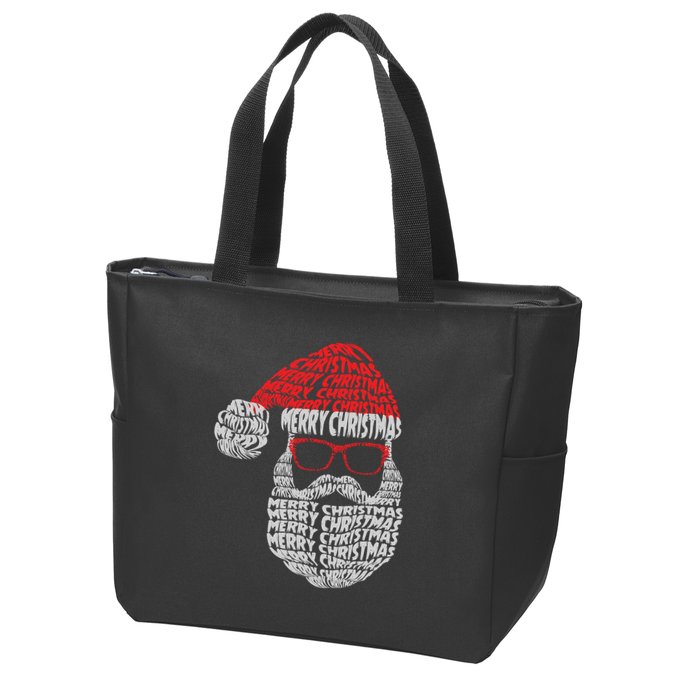 Cool Merry Christmas Text Art Santa Claus Zip Tote Bag