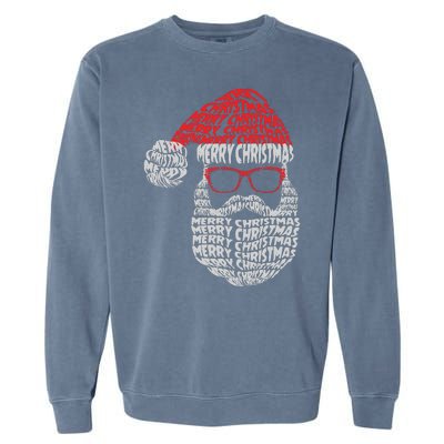 Cool Merry Christmas Text Art Santa Claus Garment-Dyed Sweatshirt