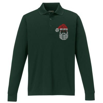 Cool Merry Christmas Text Art Santa Claus Performance Long Sleeve Polo