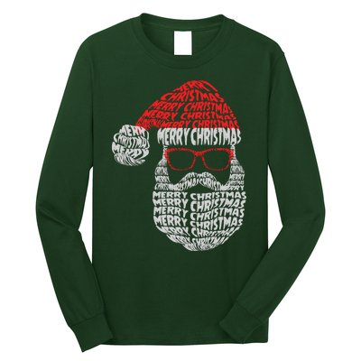 Cool Merry Christmas Text Art Santa Claus Long Sleeve Shirt