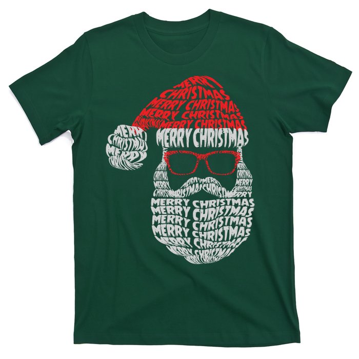 Cool Merry Christmas Text Art Santa Claus T-Shirt