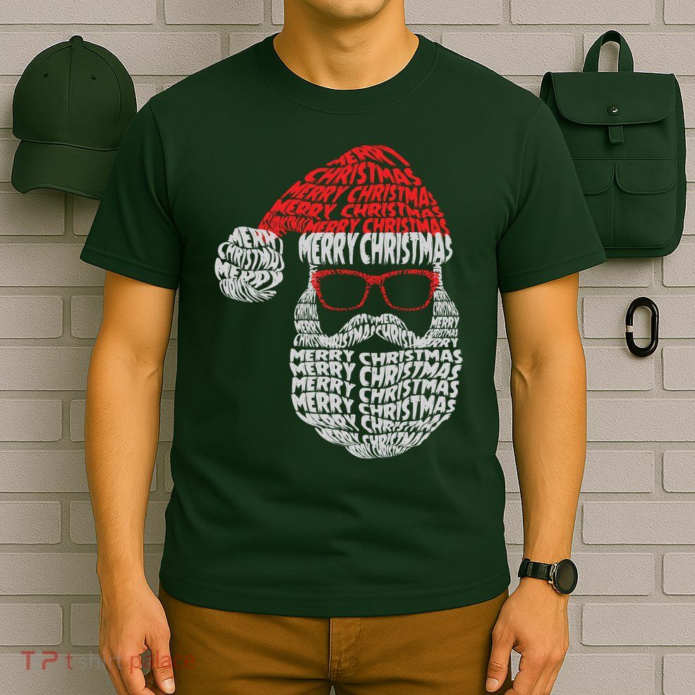 Cool Merry Christmas Text Art Santa Claus T-Shirt