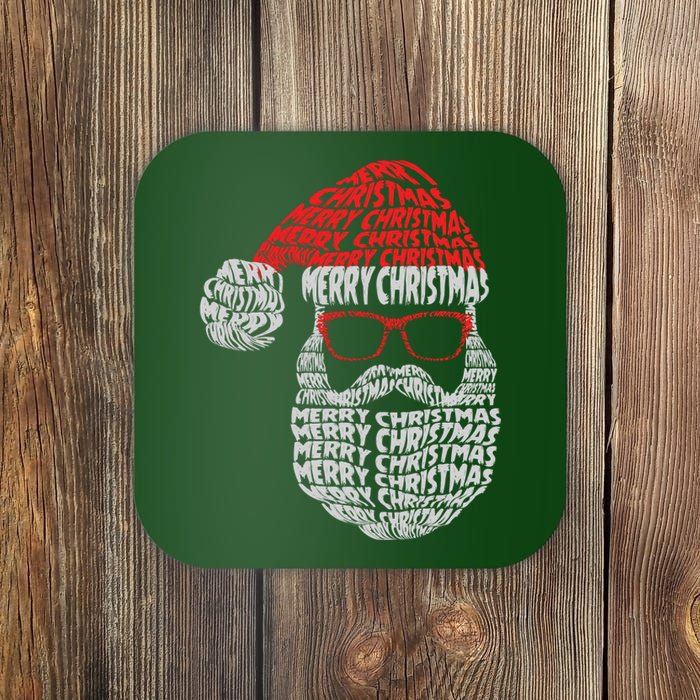 Cool Merry Christmas Text Art Santa Claus Coaster