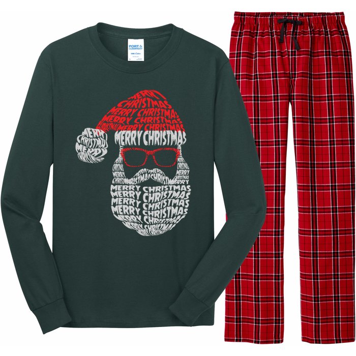 Cool Merry Christmas Text Art Santa Claus Long Sleeve Pajama Set