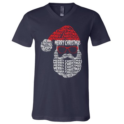 Cool Merry Christmas Text Art Santa Claus V-Neck T-Shirt