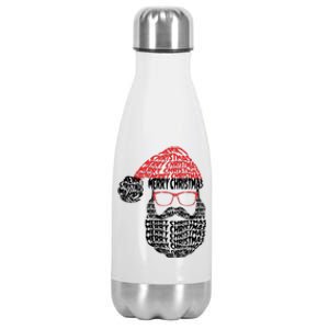 Cool Merry Christmas Text Art Santa Claus Stainless Steel Insulated Water Bottle