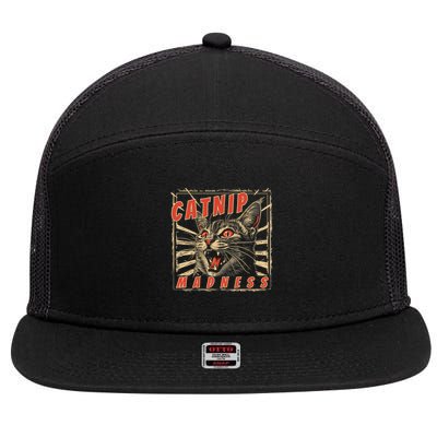 Catnip Madness Cat Lover Humorous Cat-Themed 7 Panel Mesh Trucker Snapback Hat
