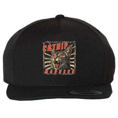 Catnip Madness Cat Lover Humorous Cat-Themed Wool Snapback Cap