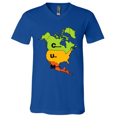 Cum Map Canada Usa And Mexico V-Neck T-Shirt