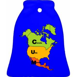 Cum Map Canada Usa And Mexico Ceramic Bell Ornament