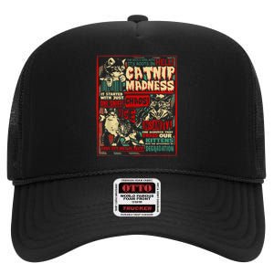 Catnip Madness Cute Kitten Cat Lover Gift For Cat Owners High Crown Mesh Back Trucker Hat