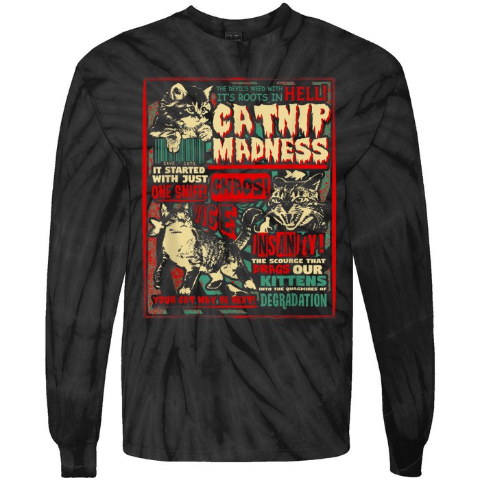 Catnip Madness Cute Kitten Cat Lover Gift For Cat Owners Tie-Dye Long Sleeve Shirt