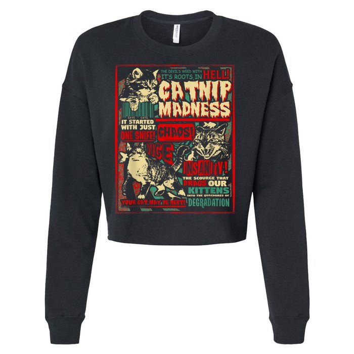 Catnip Madness Cute Kitten Cat Lover Gift For Cat Owners Cropped Pullover Crew
