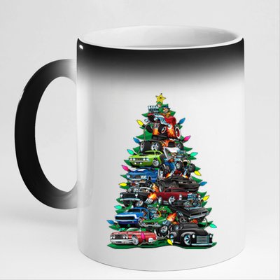 Car Madness Christmas Tree! Classic Muscle Cars And Hotrods 11oz Black Color Changing Mug