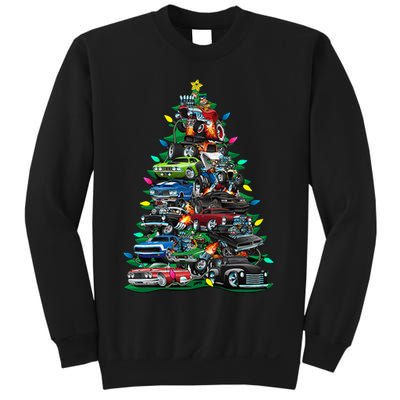 Car Madness Christmas Tree! Classic Muscle Cars And Hotrods Sweatshirt