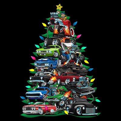 Car Madness Christmas Tree! Classic Muscle Cars And Hotrods T-Shirt