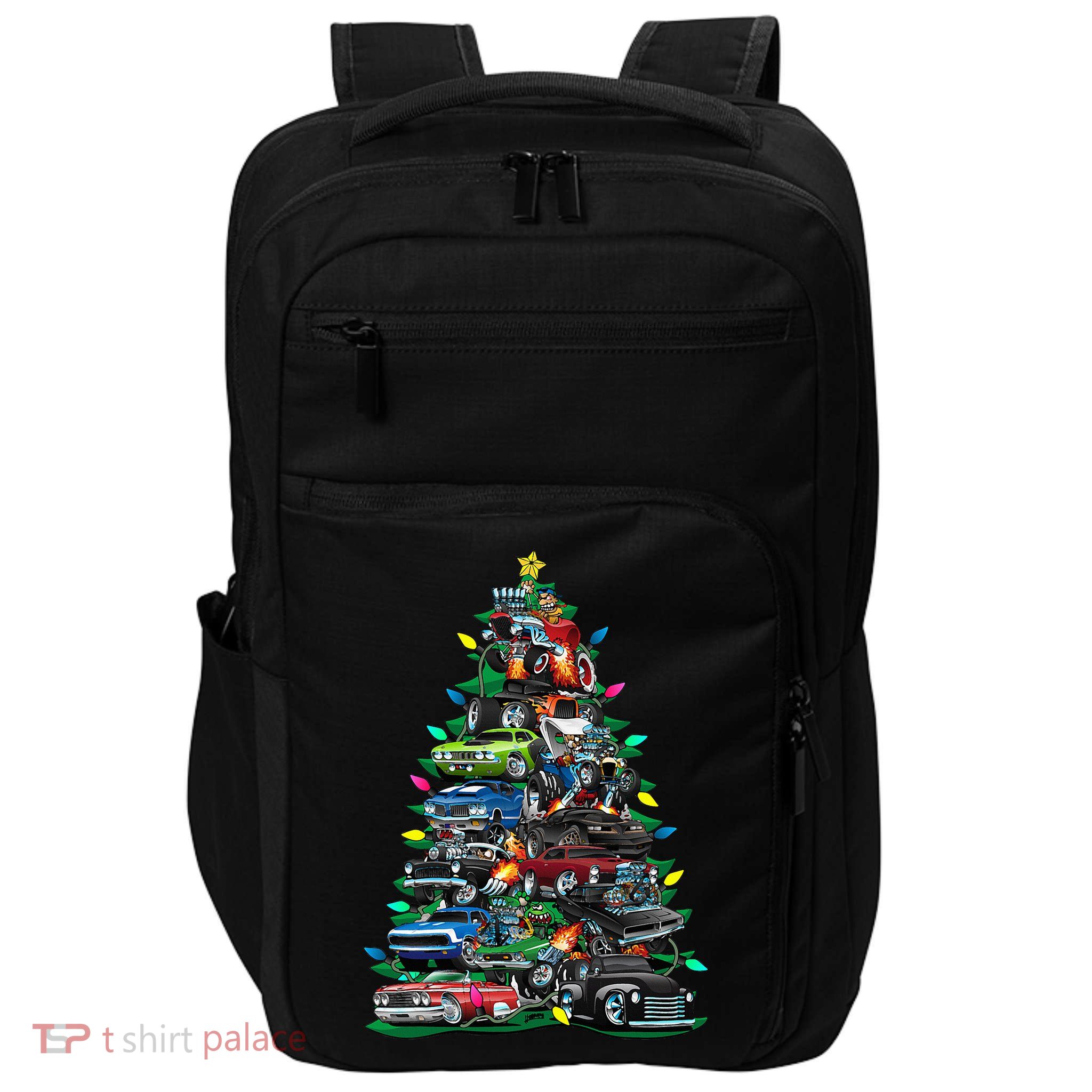 Car Madness Christmas Tree! Classic Muscle Cars And Hotrods Impact Tech Backpack