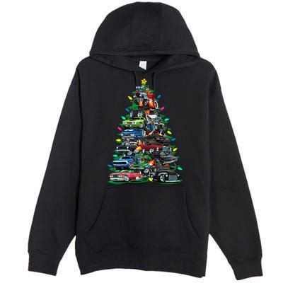 Car Madness Christmas Tree! Classic Muscle Cars And Hotrods Premium Pullover Hoodie