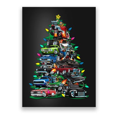 Car Madness Christmas Tree! Classic Muscle Cars And Hotrods Poster
