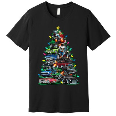 Car Madness Christmas Tree! Classic Muscle Cars And Hotrods Premium T-Shirt