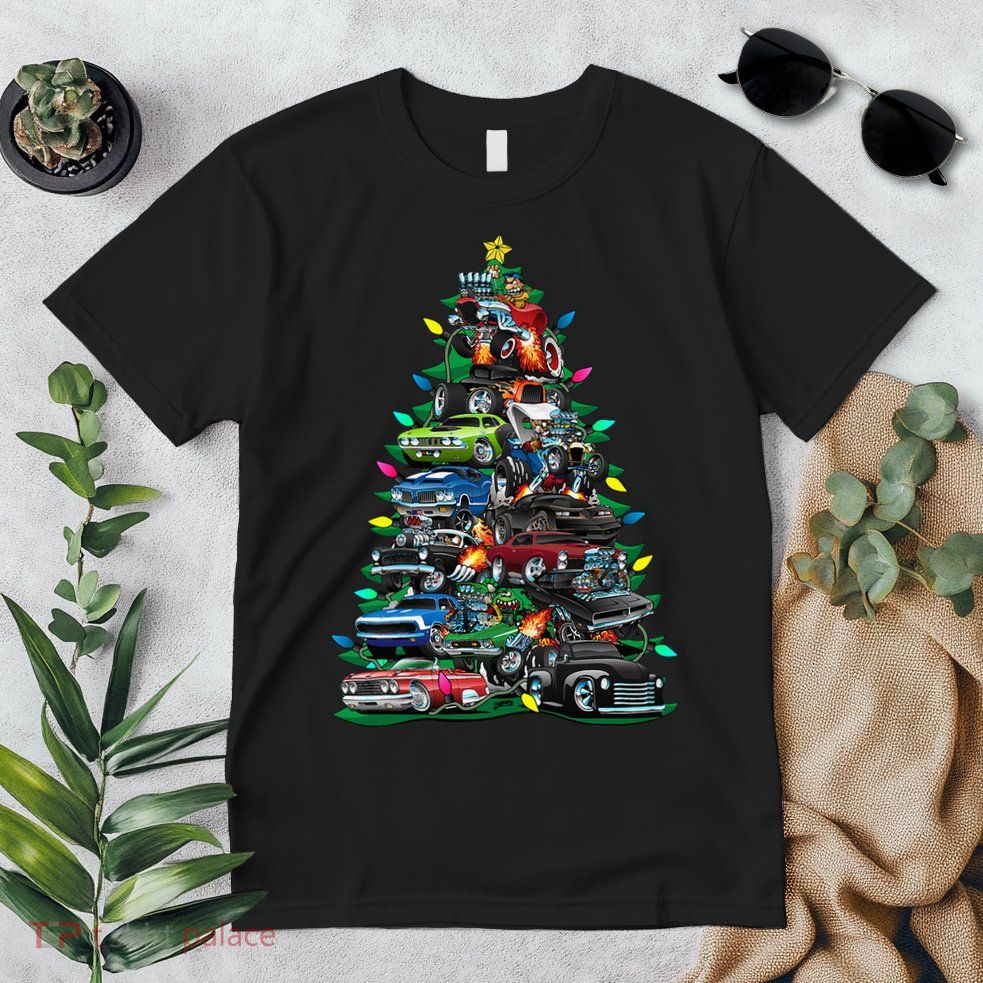 Car Madness Christmas Tree! Classic Muscle Cars And Hotrods Premium T-Shirt