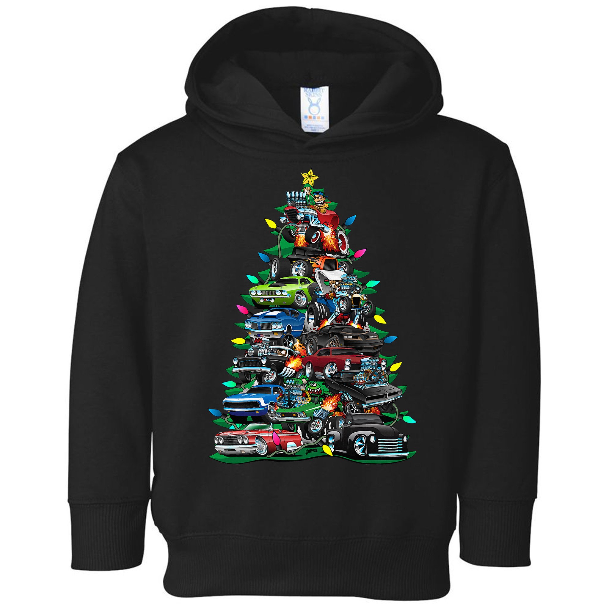 Car Madness Christmas Tree! Classic Muscle Cars And Hotrods Toddler Hoodie