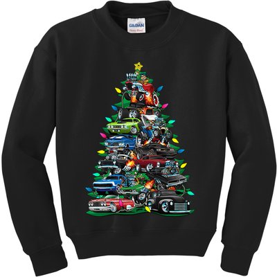 Car Madness Christmas Tree! Classic Muscle Cars And Hotrods Kids Sweatshirt