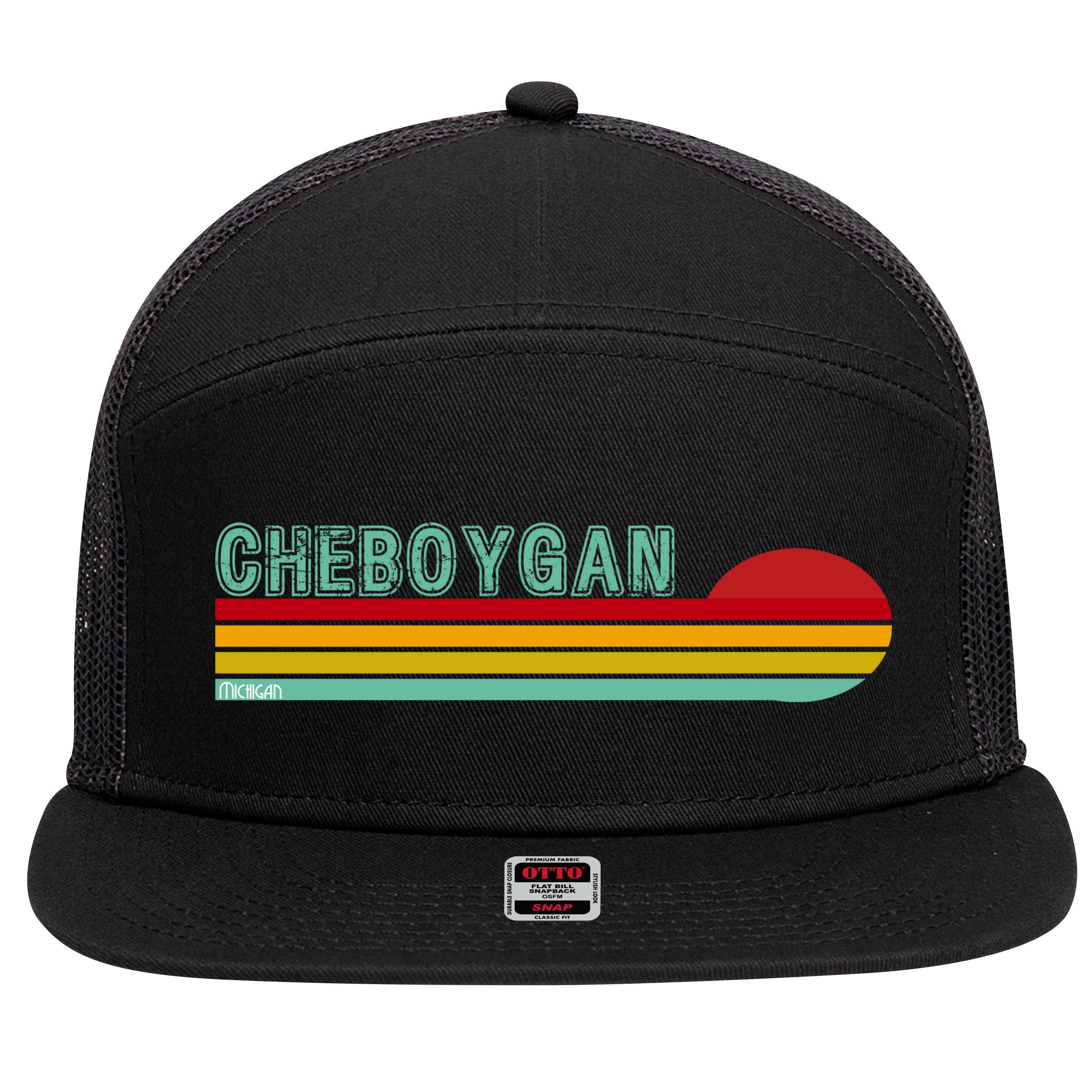 Cheboygan Michigan 7 Panel Mesh Trucker Snapback Hat