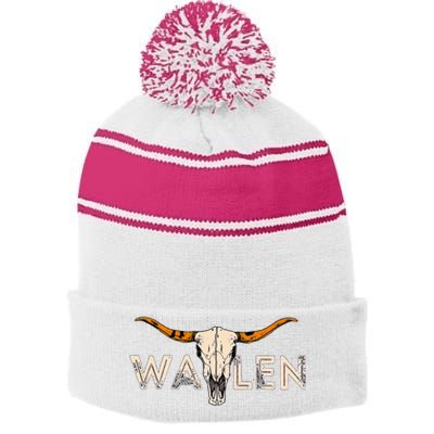 Country Music Cowgirl Bull Skull Stripe Pom Pom Beanie