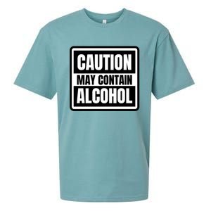 Caution May Contain Alcohol Funny Party Outfit Drinking Quote Saying Sueded Cloud Jersey T-Shirt