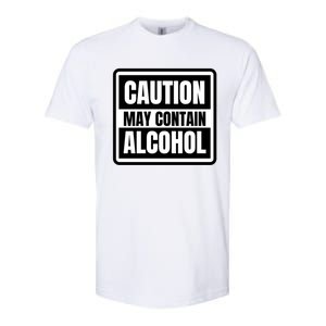 Caution May Contain Alcohol Funny Party Outfit Drinking Quote Saying Softstyle CVC T-Shirt