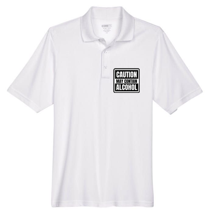 Caution May Contain Alcohol Funny Party Outfit Drinking Quote Saying Men's Origin Performance Pique Polo