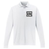 Caution May Contain Alcohol Funny Party Outfit Drinking Quote Saying Performance Long Sleeve Polo