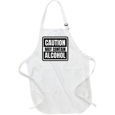 Caution May Contain Alcohol Funny Party Outfit Drinking Quote Saying Full-Length Apron With Pockets