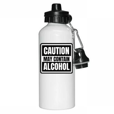 Caution May Contain Alcohol Funny Party Outfit Drinking Quote Saying Aluminum Water Bottle