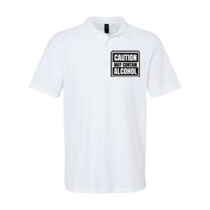 Caution May Contain Alcohol Funny Party Outfit Drinking Quote Saying Softstyle Adult Sport Polo