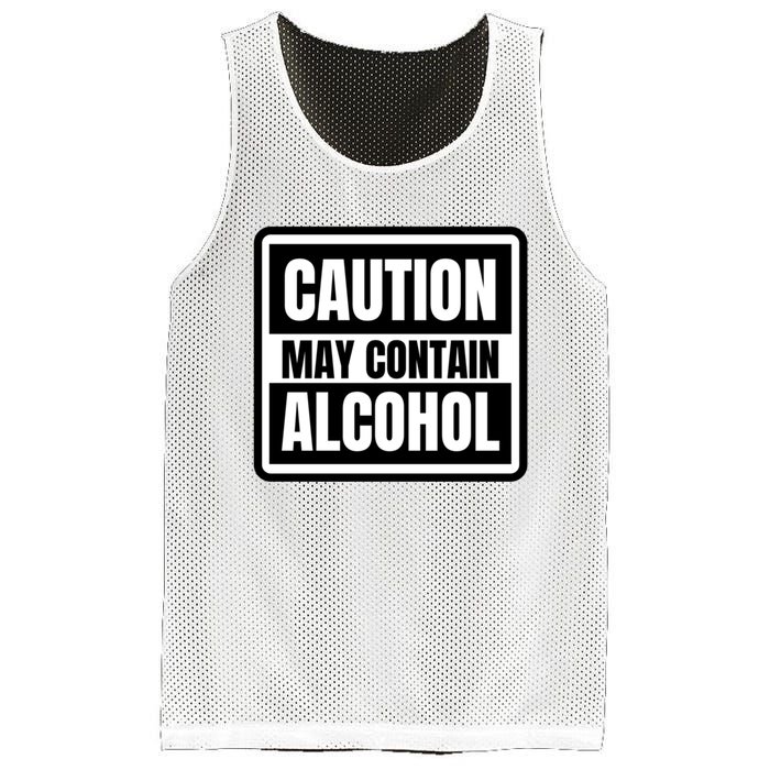 Caution May Contain Alcohol Funny Party Outfit Drinking Quote Saying Mesh Reversible Basketball Jersey Tank