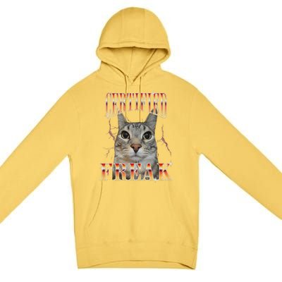 Cat Meme Certified Freak Eat Cement Cursed Cat Funny Premium Pullover Hoodie