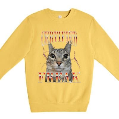 Cat Meme Certified Freak Eat Cement Cursed Cat Funny Premium Crewneck Sweatshirt